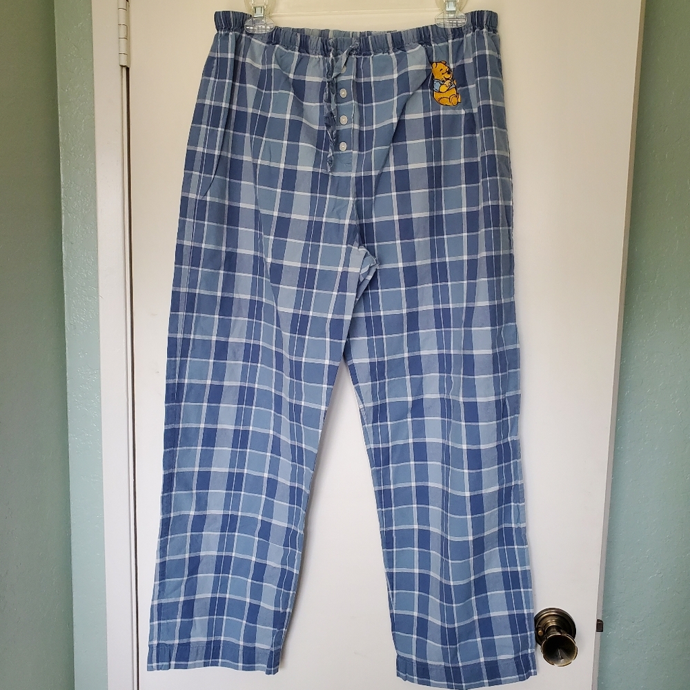 Disneyland Resort Winnie the Pooh Wide Leg Plaid Beachy Drawstring Pants Sz S